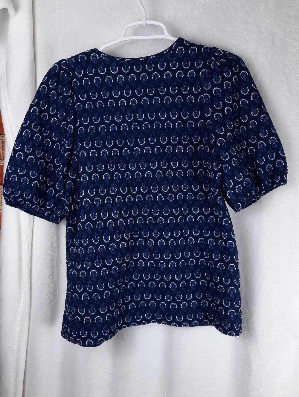LOFT Navy Printed Short Sleeve Tie-Front Top Size